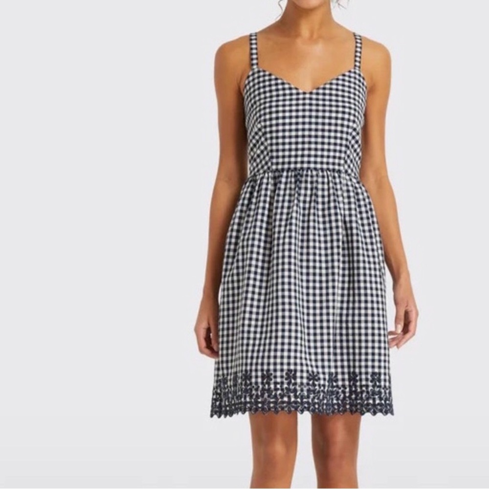 NWT Draper James Navy and White gingham Midi Dress